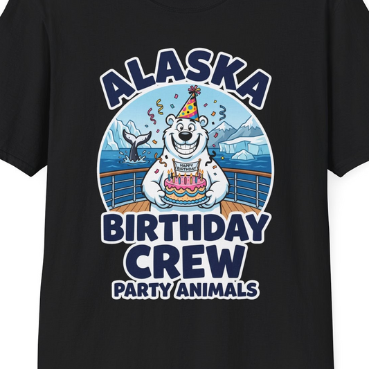 Alaska Birthday Crew Party Animals Polar Bear Cruise Shirt — T-Shirt T-Shirt – Black – Alaska Cruise Shirts Close Up