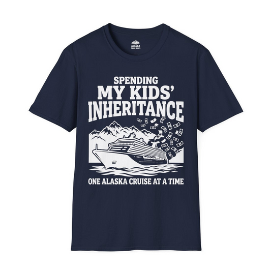 Spending My Kids Inheritance Funny Alaska Cruise Shirt — T-Shirt T-Shirt – Navy – Alaska Cruise Shirts Close Up