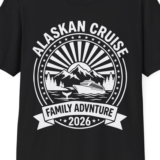 Alaskan Cruise Family Adventure 2026 Vacation Souvenir Shirt — T-Shirt T-Shirt – Black – Alaska Cruise Shirts Close Up