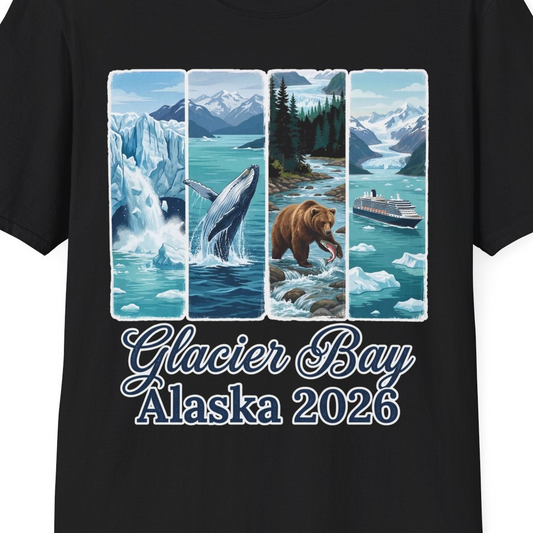 Glacier Bay Alaska 2026 Cruise Nature Wildlife Adventure Shirt — T-Shirt T-Shirt – Black – Alaska Cruise Shirts Close Up