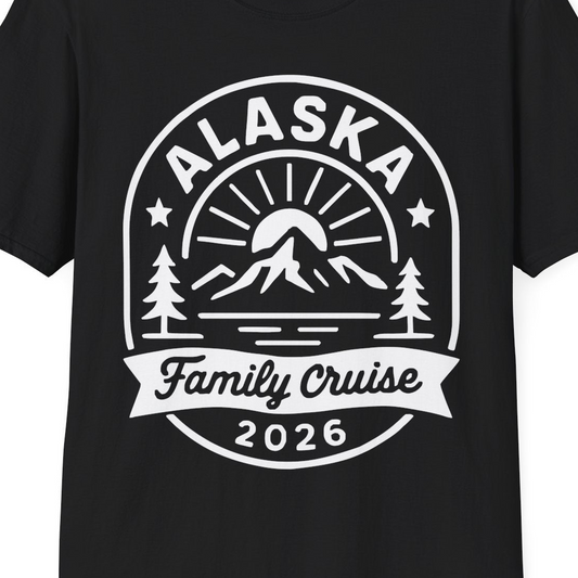 Alaska Family Cruise 2026 Mountain Nature Adventure Shirt — T-Shirt T-Shirt – Black – Alaska Cruise Shirts Close Up