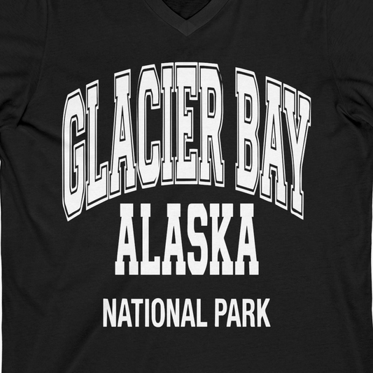 Glacier Bay Alaska National Park Classic Souvenir T-Shirt — V-Neck V-Neck Shirt – Alaska Cruise Shirts Close Up