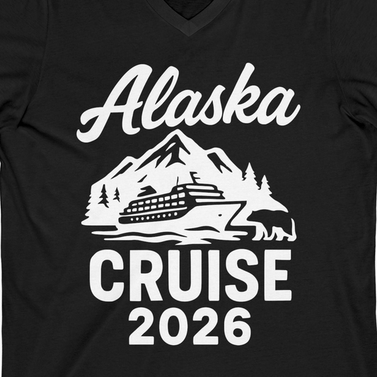 Alaska Cruise 2026 Nature Adventure Souvenir T-Shirt — V-Neck V-Neck Shirt – Alaska Cruise Shirts Close Up