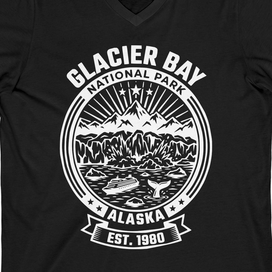 Glacier Bay Alaska National Park Adventure Shirt for Travelers — V-Neck V-Neck Shirt – Alaska Cruise Shirts Close Up