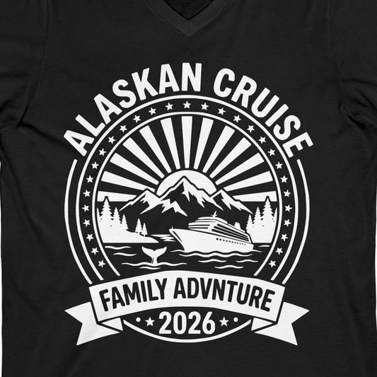 Alaskan Cruise Family Adventure 2026 Vacation Souvenir Shirt — V-Neck V-Neck Shirt – Alaska Cruise Shirts Close Up