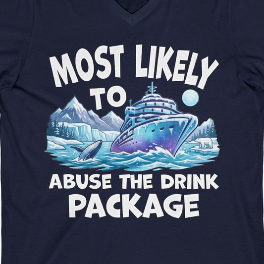 Funny Alaska Cruise Shirt V-Neck Shirt – Navy – Alaska Cruise Shirts Close Up