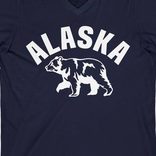 Alaska Bear Silhouette Wildlife Shirt V-Neck Shirt – Navy – Alaska Cruise Shirts Close Up