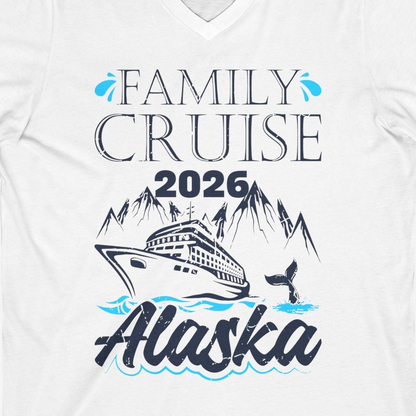 Alaska Family Cruise Shirt V-Neck Shirt – White – Alaska Cruise Shirts Close Up