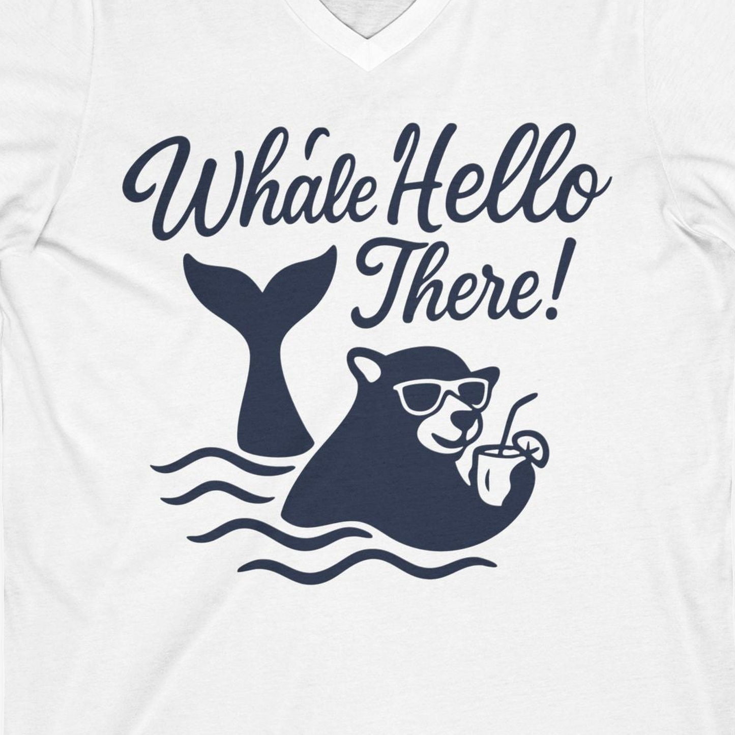 Whale Hello There Shirt V-Neck Shirt – White – Alaska Cruise Shirts Close Up