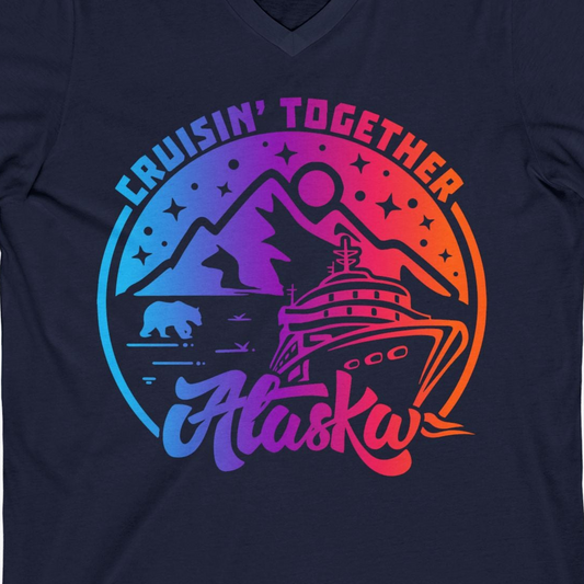 Alaska Cruise Shirt V-Neck Shirt – Navy – Alaska Cruise Shirts Close Up