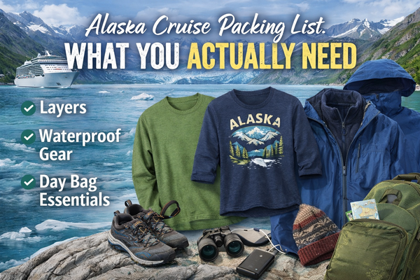 Alaska cruise packing list essentials including layers, rain jacket, and comfortable cruise shirts