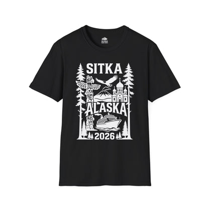 Sitka Alaska Cruise Souvenir Shirt with Totem Poles and Ship 2026 — T-Shirt