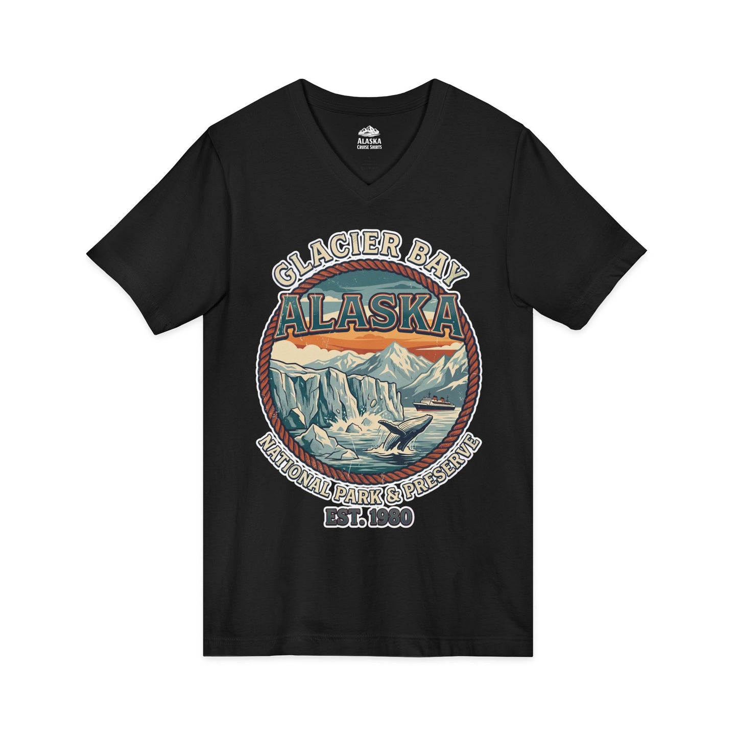 Glacier Bay Alaska National Park Vintage Nature Scene Shirt — V-Neck