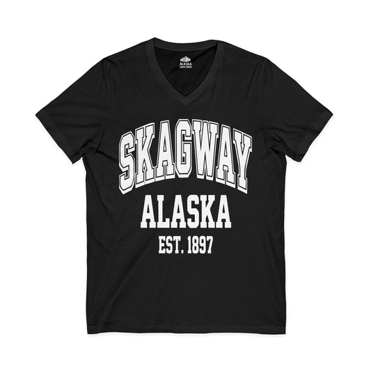 Skagway Alaska Est 1897 Vintage Collegiate Souvenir Shirt — V-Neck
