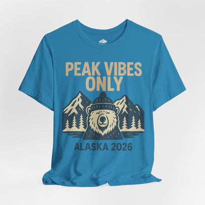 Alaska 2026 Mountain Adventure Bear - Peak Vibes Only T-Shirt Premium Tee - View 21 - Alaska Cruise Shirts