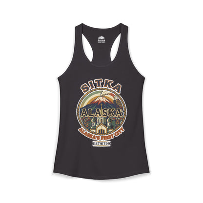 Sitka Alaska Vintage Heritage Tee with Iconic Local Landmarks Art — Ladies Tank