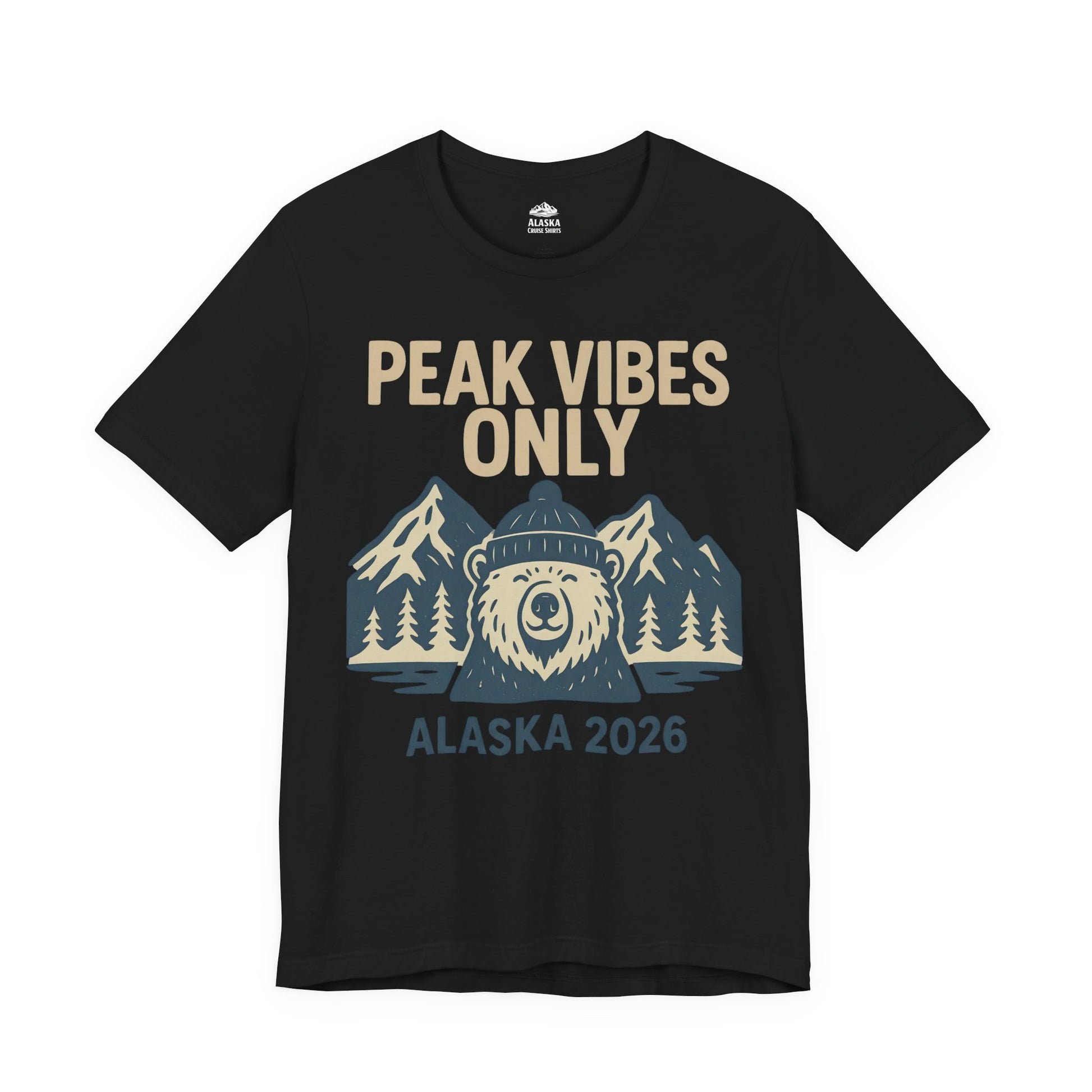 Alaska 2026 Mountain Adventure Bear - Peak Vibes Only T-Shirt Premium Tee - View 3 - Alaska Cruise Shirts