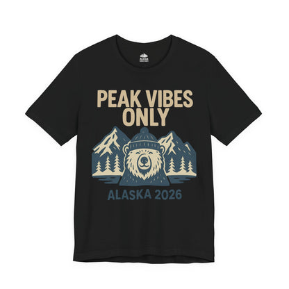 Alaska 2026 Mountain Adventure Bear - Peak Vibes Only T-Shirt Premium Tee - View 3 - Alaska Cruise Shirts