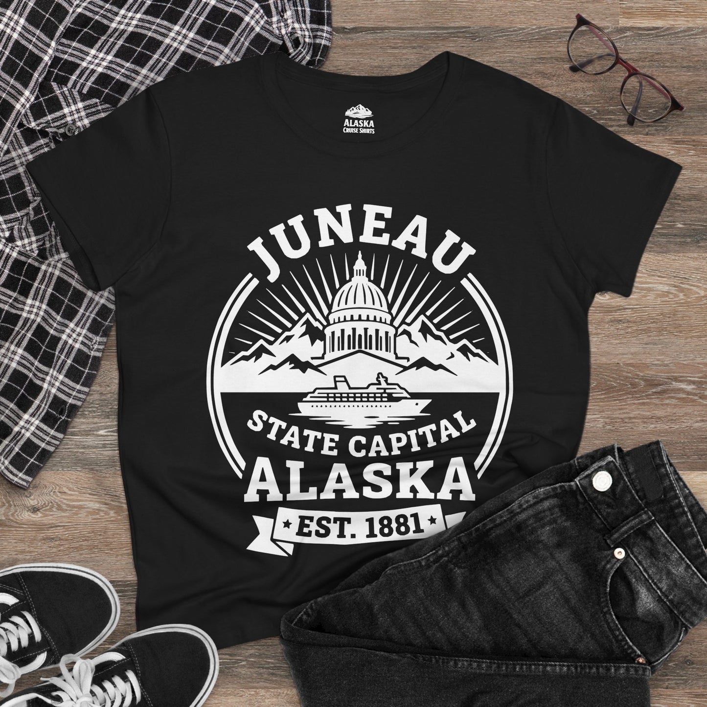 Juneau Alaska State Capital Vintage Cruise Souvenir Shirt — Ladies Tee