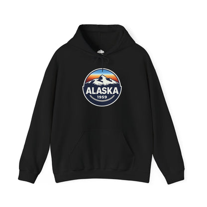 Alaska 1959 Retro Mountain Sunset Badge hoodie Vintage Statehood hoodie — Hoodie