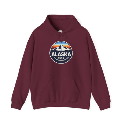 Alaska 1959 Retro Mountain Sunset Badge hoodie Vintage Statehood hoodie — Hoodie