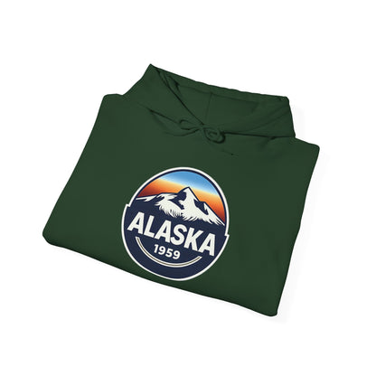 Alaska 1959 Retro Mountain Sunset Badge hoodie Vintage Statehood hoodie — Hoodie