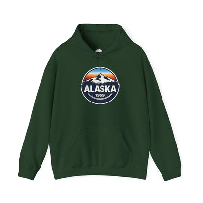 Alaska 1959 Retro Mountain Sunset Badge hoodie Vintage Statehood hoodie — Hoodie