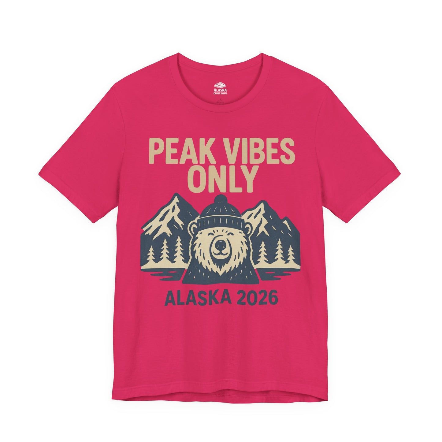 Alaska 2026 Mountain Adventure Bear - Peak Vibes Only T-Shirt Premium Tee - View 8 - Alaska Cruise Shirts