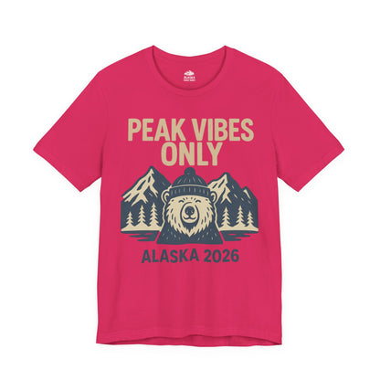 Alaska 2026 Mountain Adventure Bear - Peak Vibes Only T-Shirt Premium Tee - View 8 - Alaska Cruise Shirts