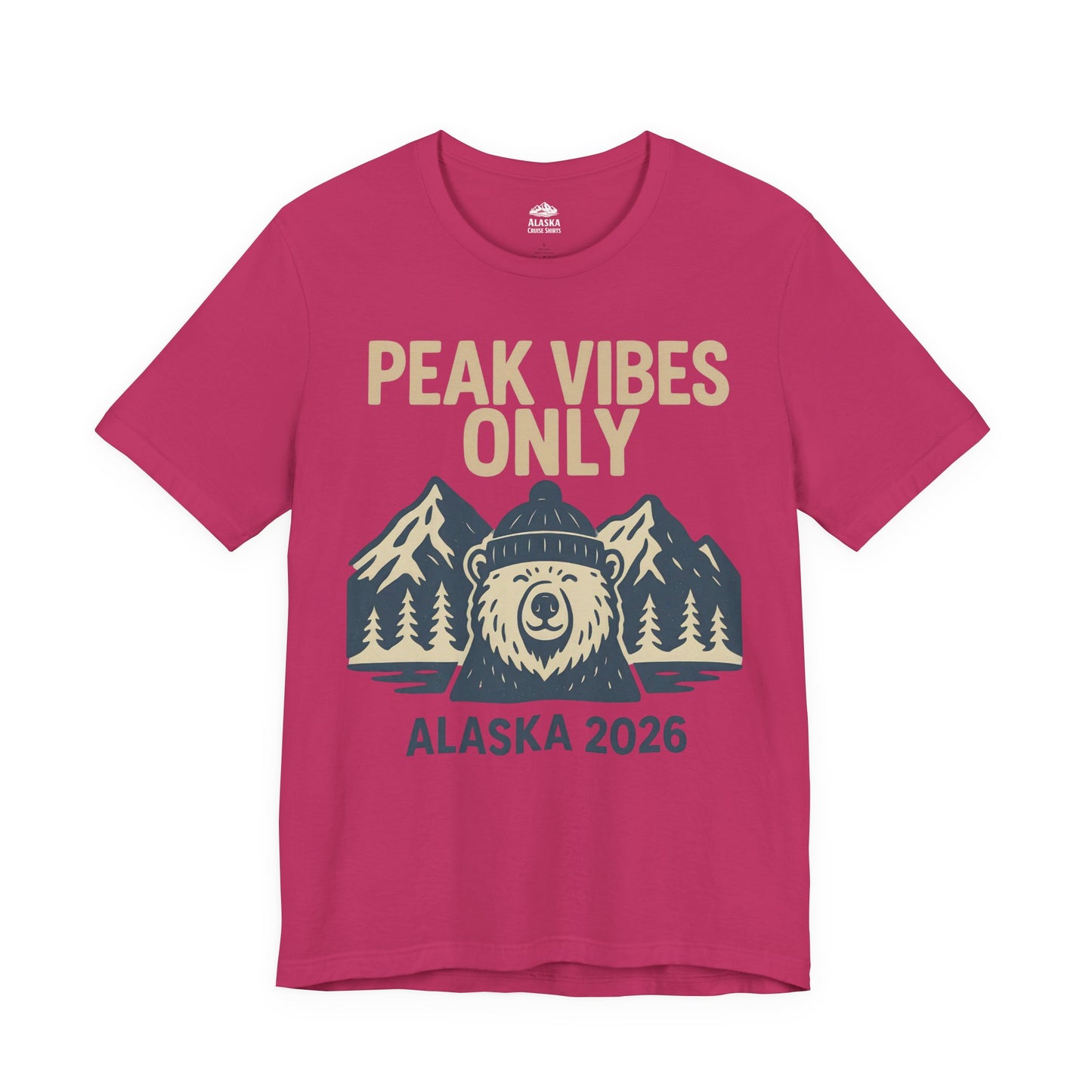 Alaska 2026 Mountain Adventure Bear - Peak Vibes Only T-Shirt Premium Tee - View 9 - Alaska Cruise Shirts