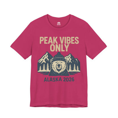 Alaska 2026 Mountain Adventure Bear - Peak Vibes Only T-Shirt Premium Tee - View 9 - Alaska Cruise Shirts