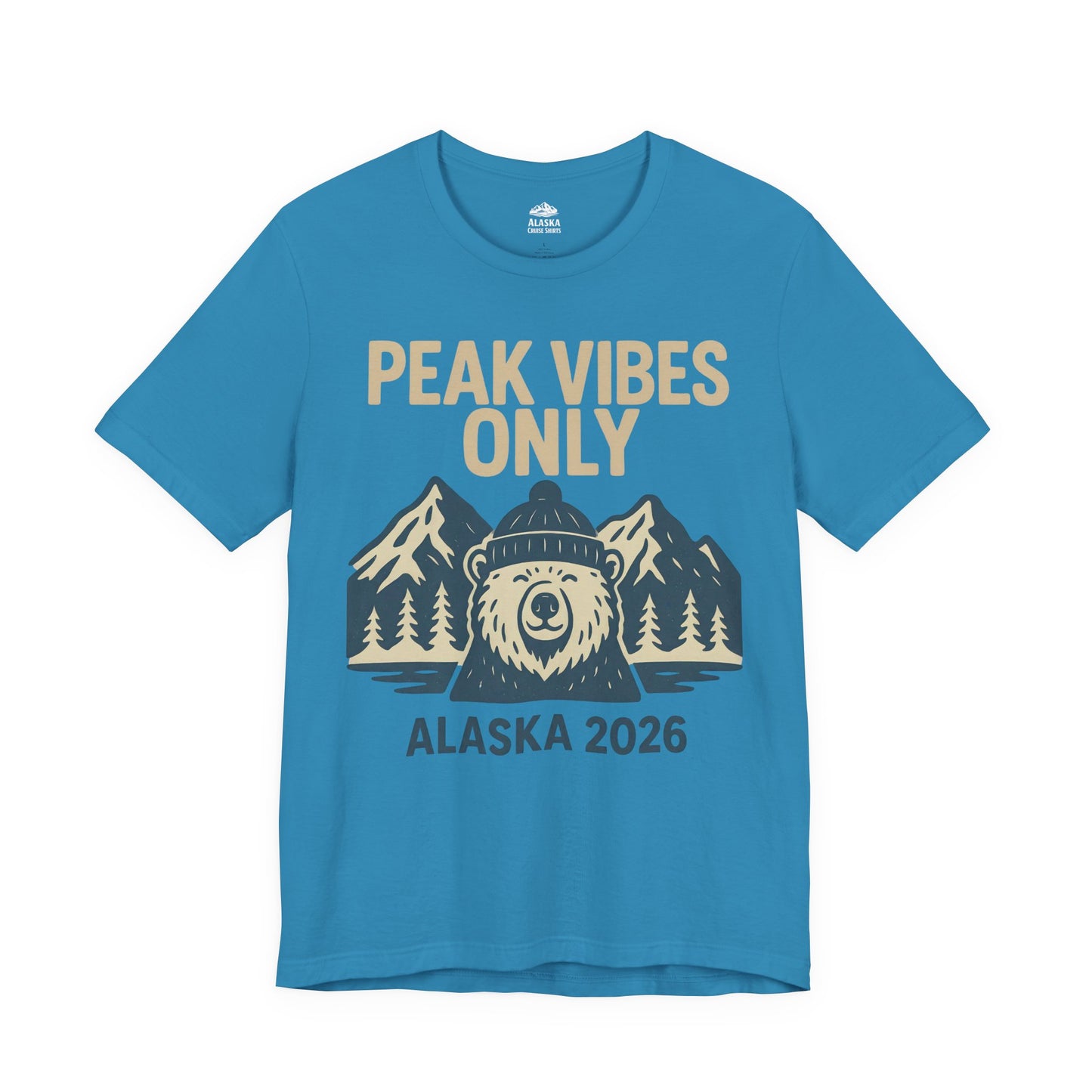 Alaska 2026 Mountain Adventure Bear - Peak Vibes Only T-Shirt Premium Tee - View 6 - Alaska Cruise Shirts