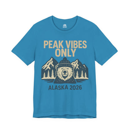 Alaska 2026 Mountain Adventure Bear - Peak Vibes Only T-Shirt Premium Tee - View 6 - Alaska Cruise Shirts