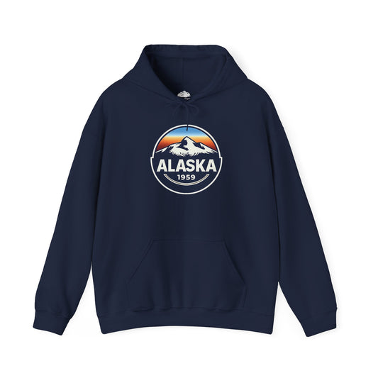 Alaska 1959 Retro Mountain Sunset Badge hoodie Vintage Statehood hoodie Hoodie - Alaska Cruise Shirts