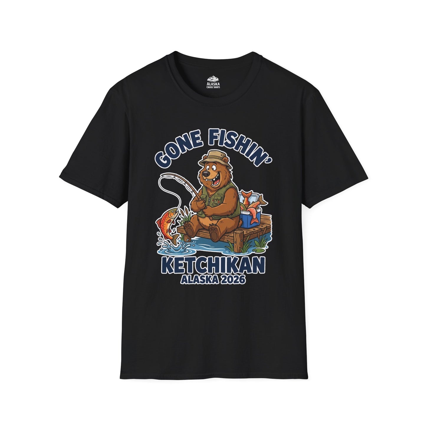 Gone Fishin Ketchikan Alaska 2026 Cartoon Bear Souvenir Shirt — T-Shirt