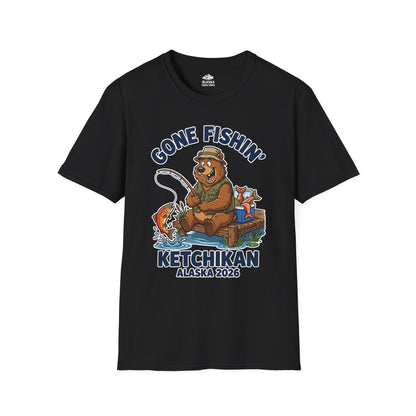 Gone Fishin Ketchikan Alaska 2026 Cartoon Bear Souvenir Shirt — T-Shirt
