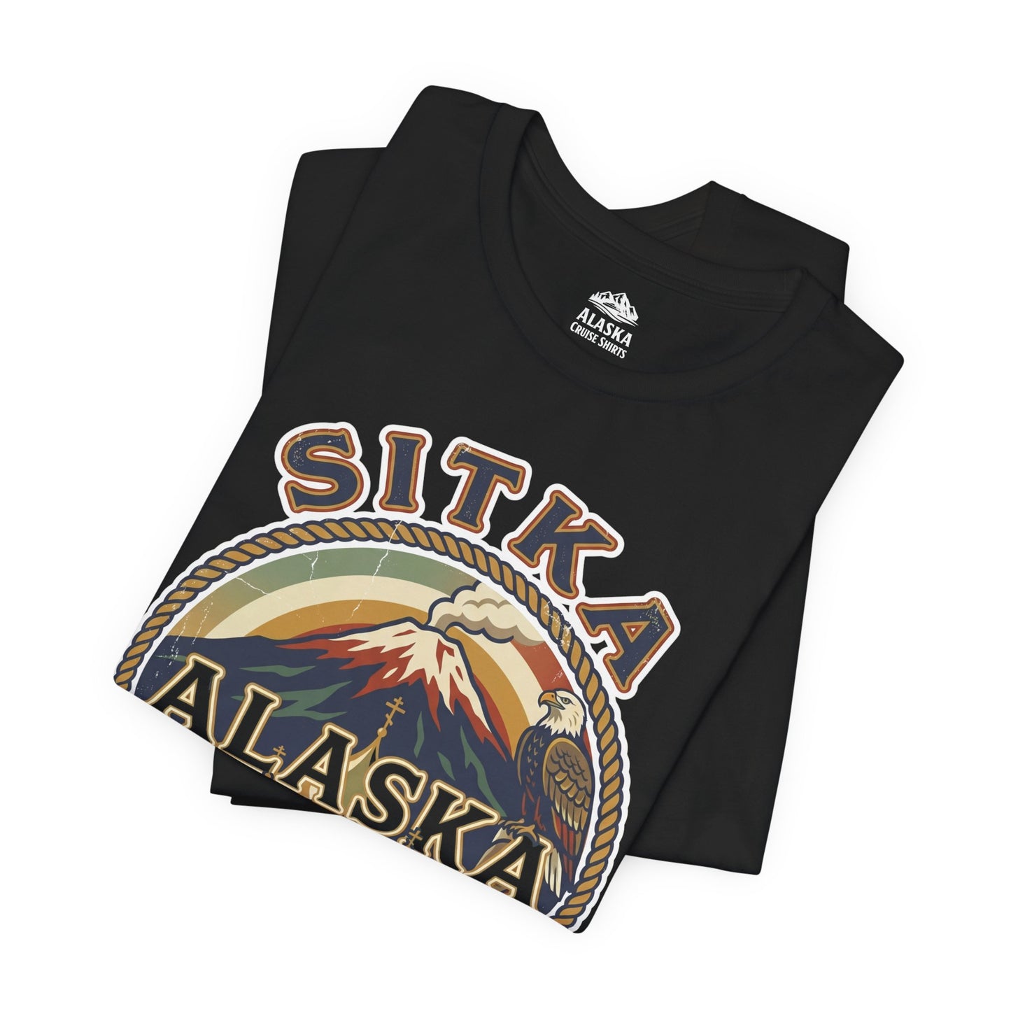 Sitka Alaska Vintage Heritage Tee with Iconic Local Landmarks Art — Premium Tee