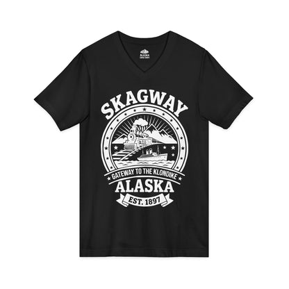 Vintage Skagway Alaska Gateway to the Klondike Souvenir Shirt — V-Neck