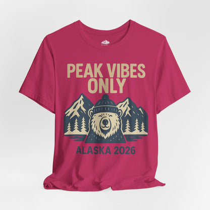 Alaska 2026 Mountain Adventure Bear - Peak Vibes Only T-Shirt Premium Tee - View 30 - Alaska Cruise Shirts
