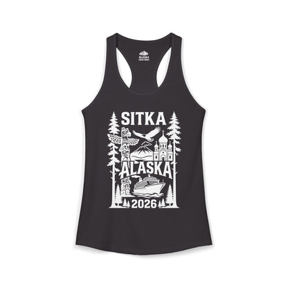 Sitka Alaska Cruise Souvenir Shirt with Totem Poles and Ship 2026 — Ladies Tank
