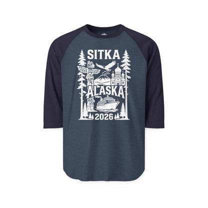 Sitka Alaska Cruise Souvenir Shirt with Totem Poles and Ship 2026 — 3/4 Sleeve