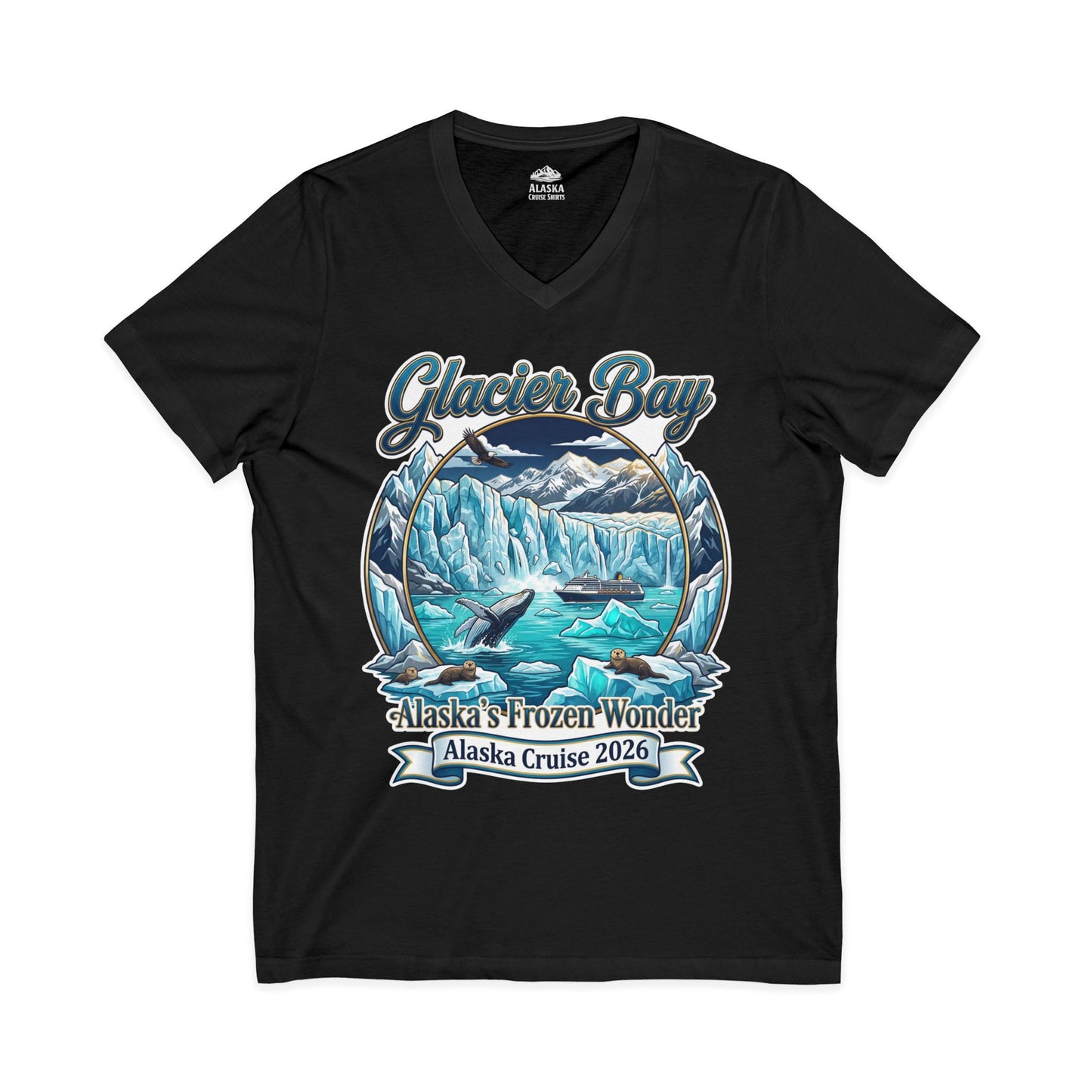 Glacier Bay Alaska Cruise 2026 Wildlife Adventure Souvenir Shirt V-Neck - Alaska Cruise Shirts
