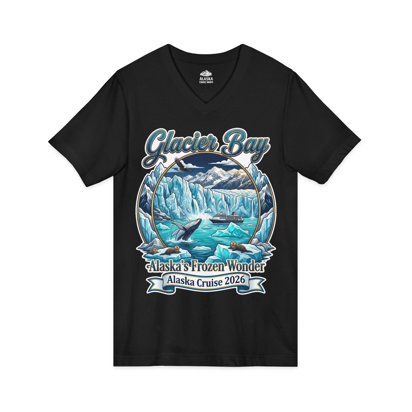 Glacier Bay Alaska Cruise 2026 Wildlife Adventure Souvenir Shirt V-Neck - View 3 - Alaska Cruise Shirts