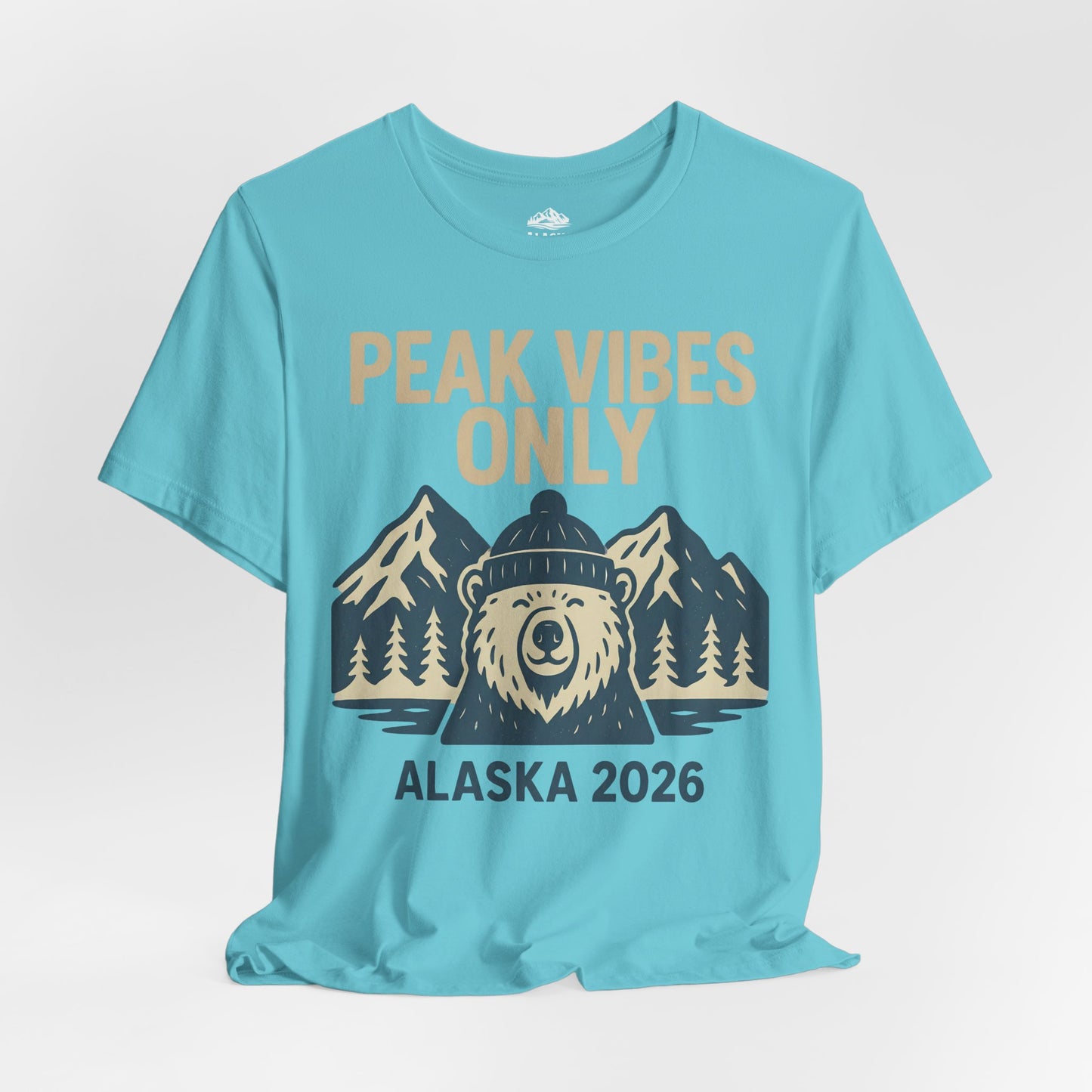 Alaska 2026 Mountain Adventure Bear - Peak Vibes Only T-Shirt Premium Tee - View 24 - Alaska Cruise Shirts