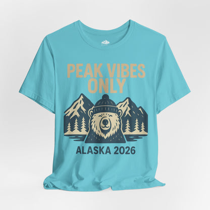 Alaska 2026 Mountain Adventure Bear - Peak Vibes Only T-Shirt Premium Tee - View 24 - Alaska Cruise Shirts