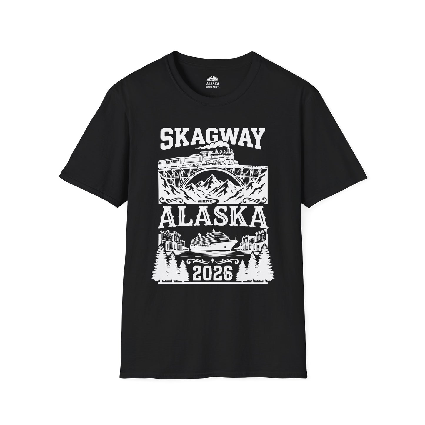 Skagway Alaska Cruise 2026 Shirt with Train and Mountains — T-Shirt