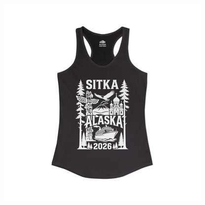 Sitka Alaska Cruise Souvenir Shirt with Totem Poles and Ship 2026 — Ladies Tank
