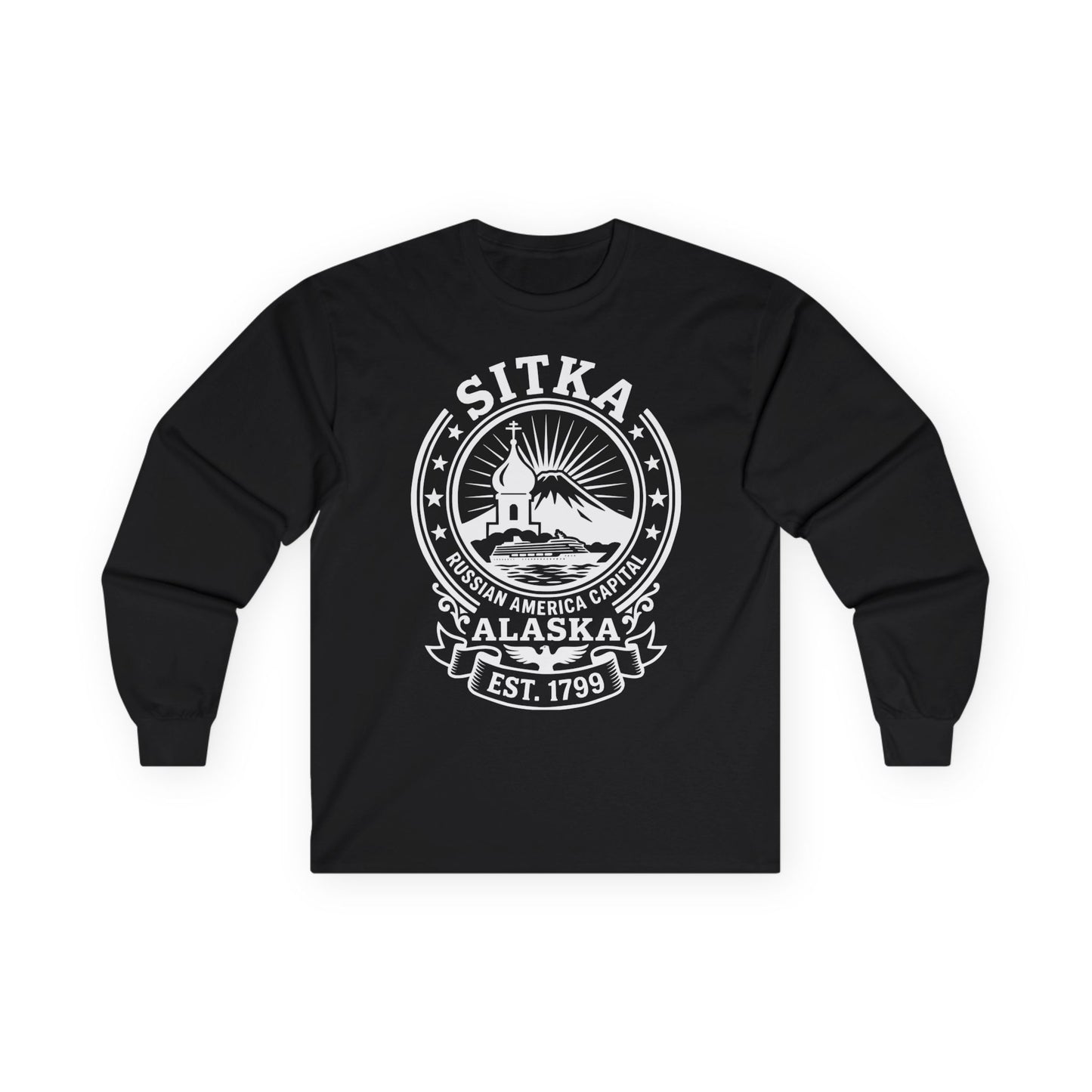 Sitka Alaska Russian America Heritage Cruise T-Shirt Est 1799 — Long Sleeve