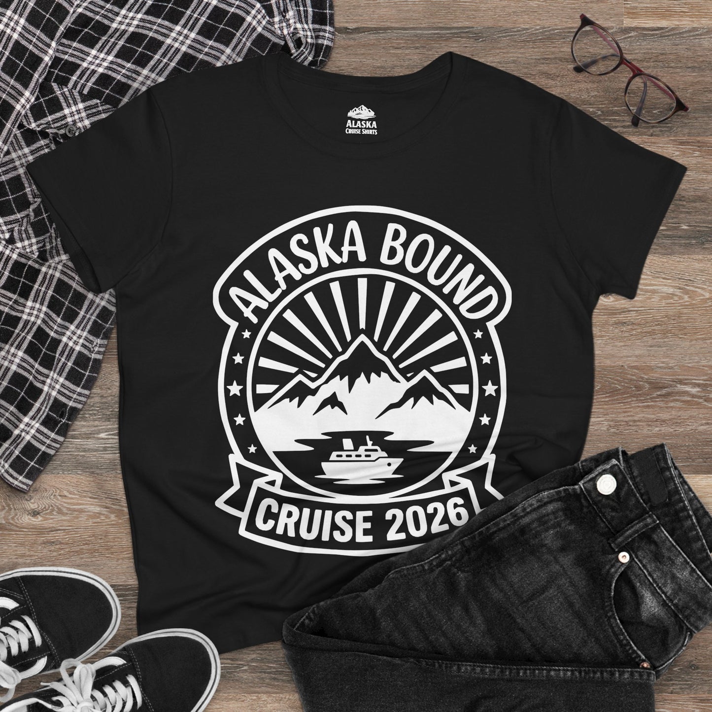 Alaska Bound Cruise 2026 Adventure Travel Graphic Shirt — Ladies Tee