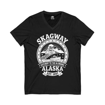 Vintage Skagway Alaska Gateway to the Klondike Souvenir Shirt — V-Neck